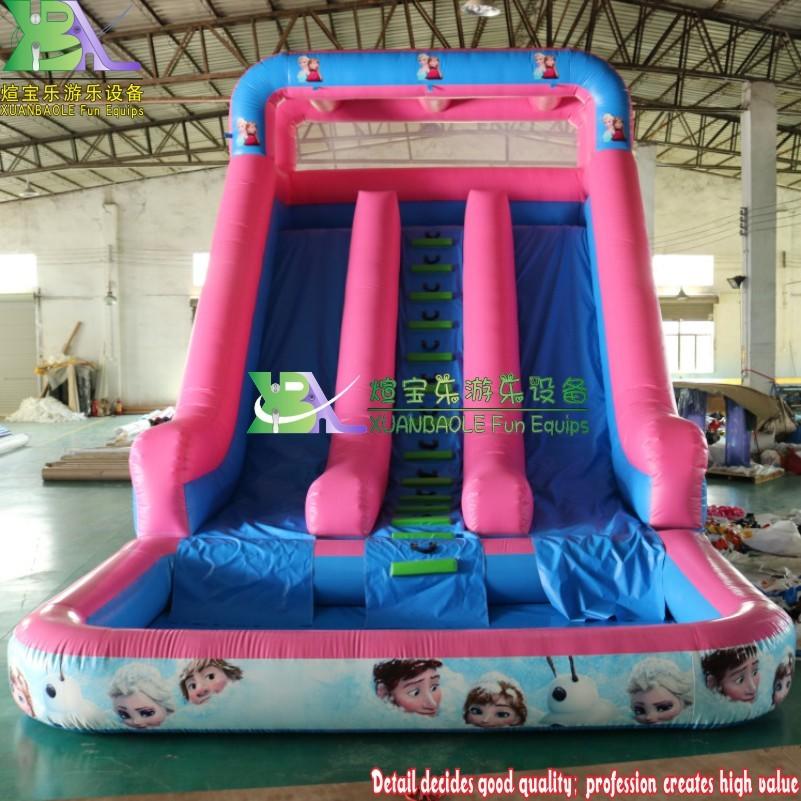 Blue&Pink Inflatable Bouncy Slide With PVC Pool Snow Queen Frozen Theme Inflatable Water Slide Commercial Quality