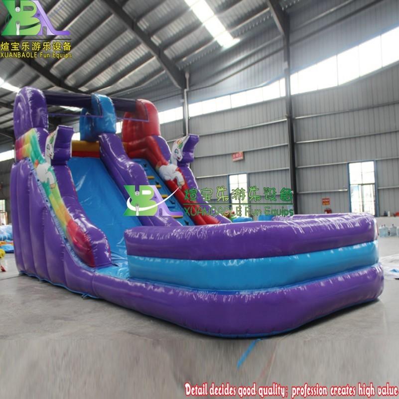 Backyard Kids Cartoon Bouncy Jumper Wet Play Slide Inflatable Unicorn Water Slide With Pool