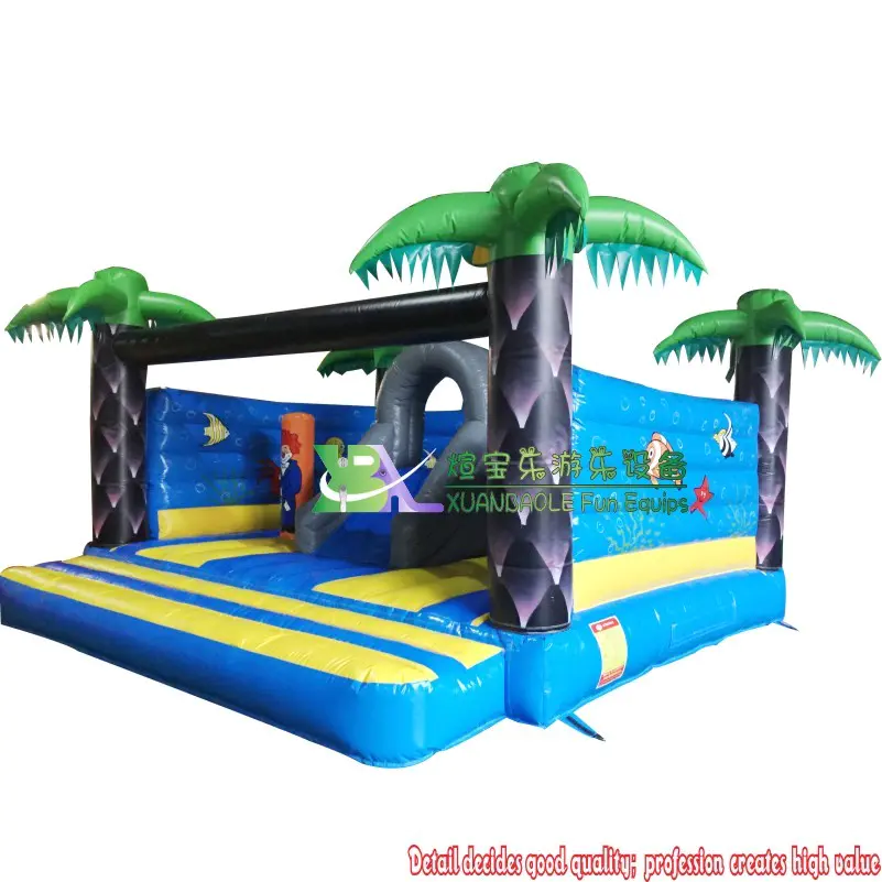 Circus Jumping Bouncer,Coconut Tree&Clown Theme Inflatable Moon Bounce House With Mini Slide Jumper For Children Party