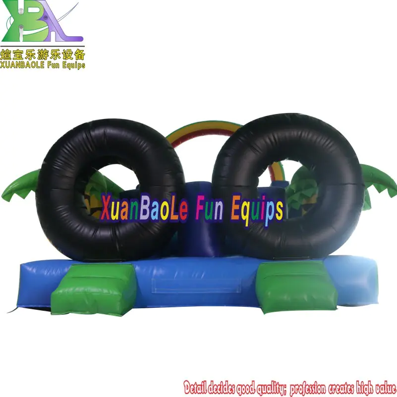 Tropical Palm Tree Bouncy Obstacle Course, Kids&Adults Outdoor Interactive Inflatable Challenge Game