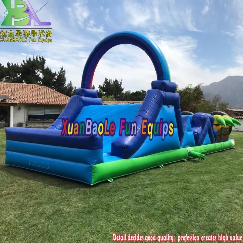 Tropical Palm Tree Bouncy Obstacle Course, Kids&Adults Outdoor Interactive Inflatable Challenge Game