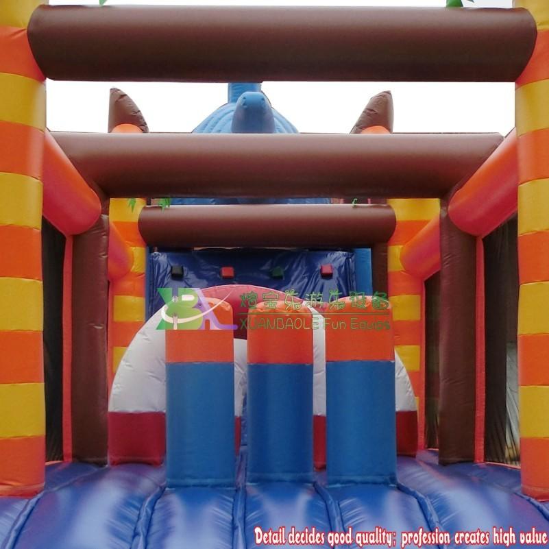 Outdoor Commercial Jungle Shark Inflatable Obstacle Course For Kids And Adults Fun