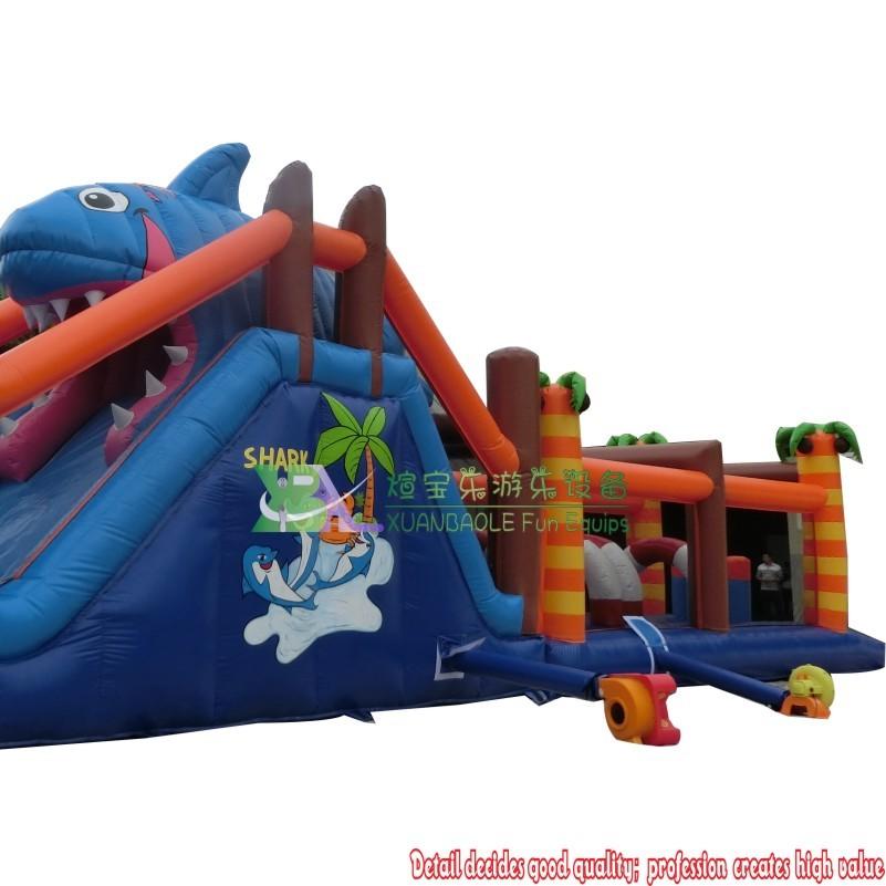 Outdoor Commercial Jungle Shark Inflatable Obstacle Course For Kids And Adults Fun