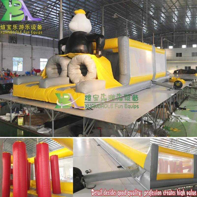 Cartoon Lovely Panda Run Inflatable Bouncing Castle Obstacle Course, Mr Black Themed Bounce House With Slide Jump