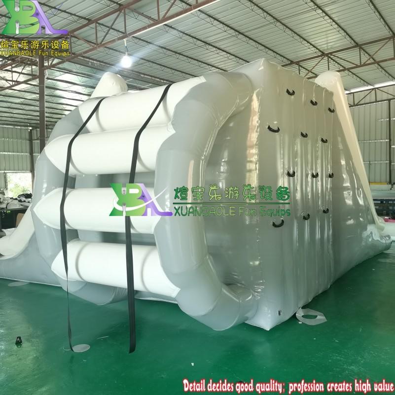 Korea Market Inflatable Aqua Park Floating Water Jumping Tower With Slide / Inflatable Climbing Water Slide