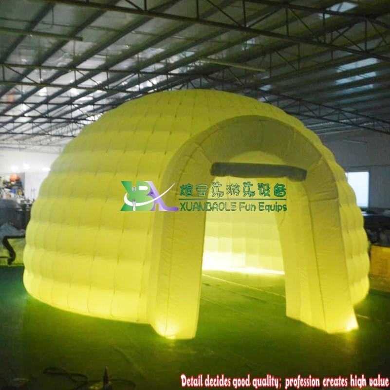 5-6-8m 210D Oxford Fabric Cloth LED Lights Inflatable Igloo Dome Tent With Air Blower For Party , Wedding