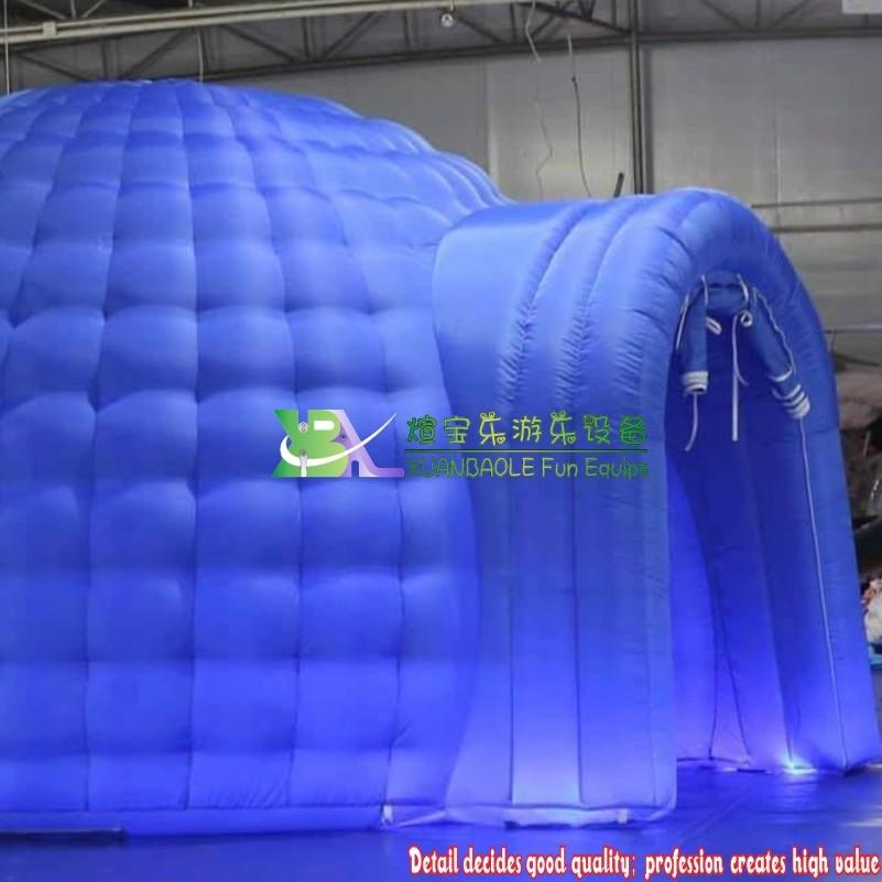 CE Blue Oxford Inflatable Lighting Round Dome Tent With 5m DIA For Event , Inflatable Air Blow Up Tent