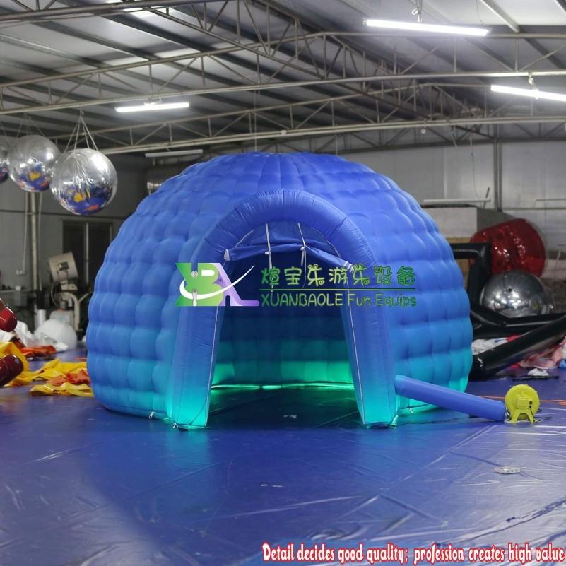CE Blue Oxford Inflatable Lighting Round Dome Tent With 5m DIA For Event , Inflatable Air Blow Up Tent