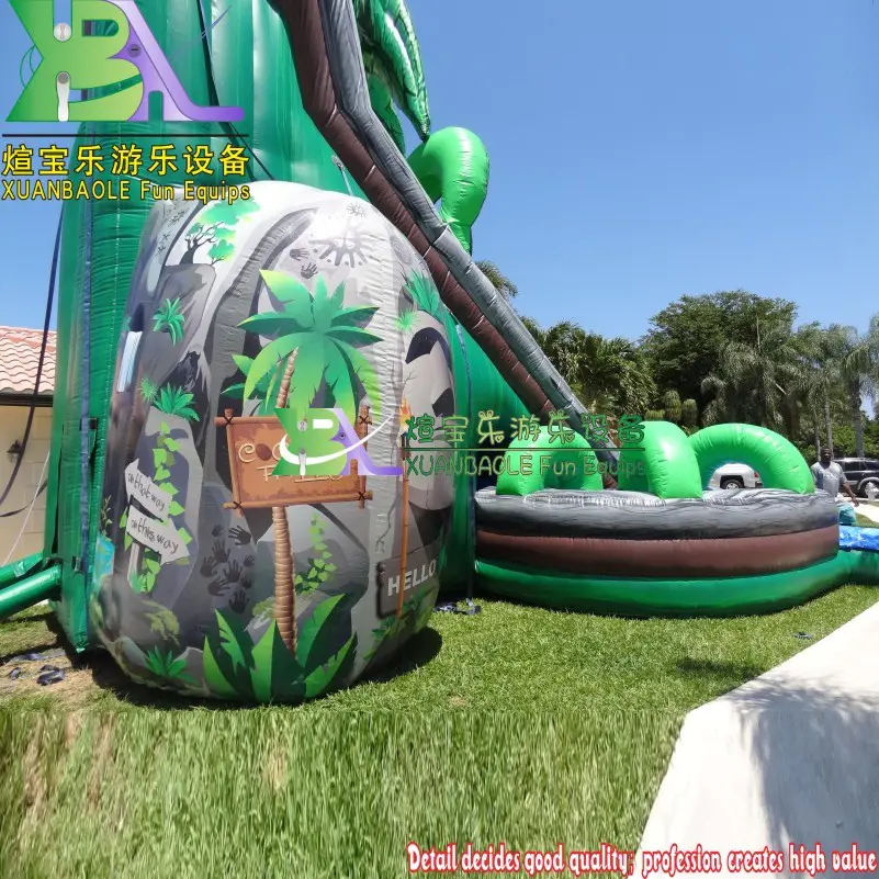 Commercial Inflatable Jungle Curved Water Slide Wet Bounce House Castle Coconut Falls Water Slide