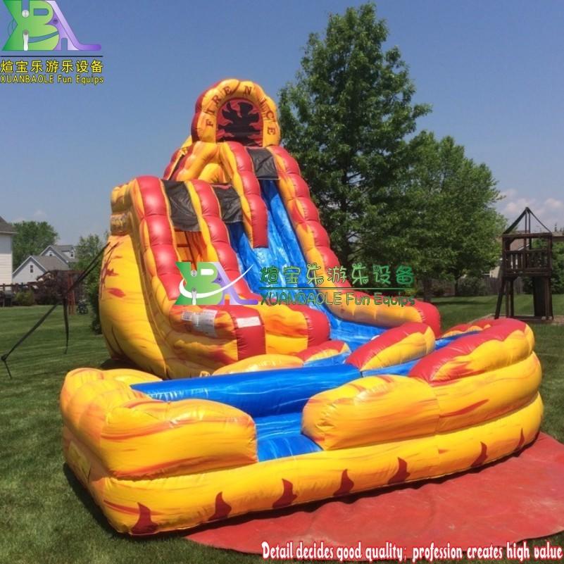 Large Fire N Ice Inflatable Water Slides Inflatable Lava Twist Water Slide With Pool