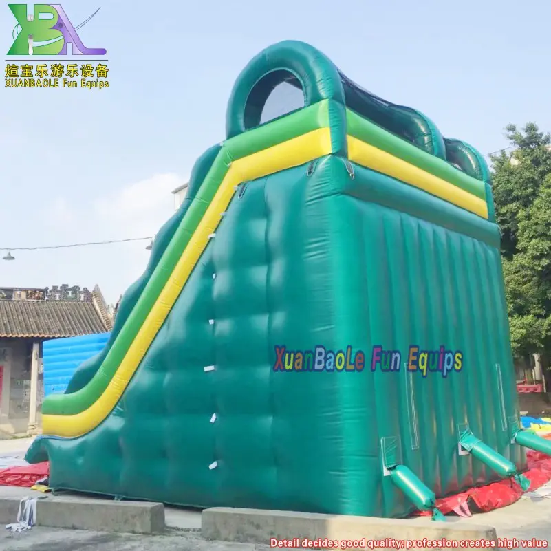 Deep Green Single Lane Screamer Inflatable water slides/ Splashdown Inflatable Water slide with detachable pool