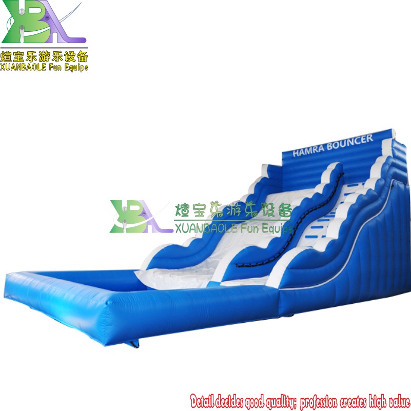 Blue Sea Wave Logo Printed Customized Inflatable Durable Slide With Pool For Water