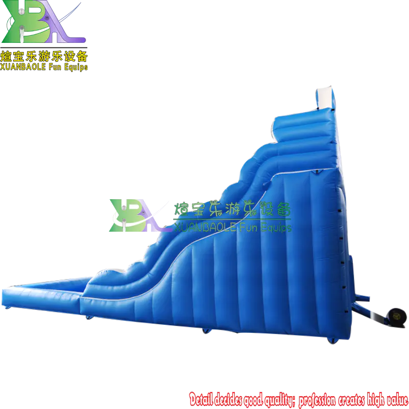 Blue Sea Wave Logo Printed Customized Inflatable Durable Slide With Pool For Water