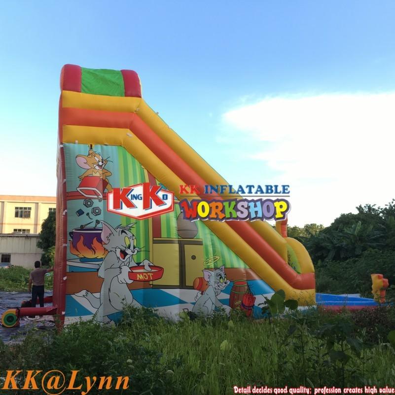 Commercial Green Tom And Jerry Inflatable Water Slides, Kids Party Lovely Cartoon Printing Waterslides