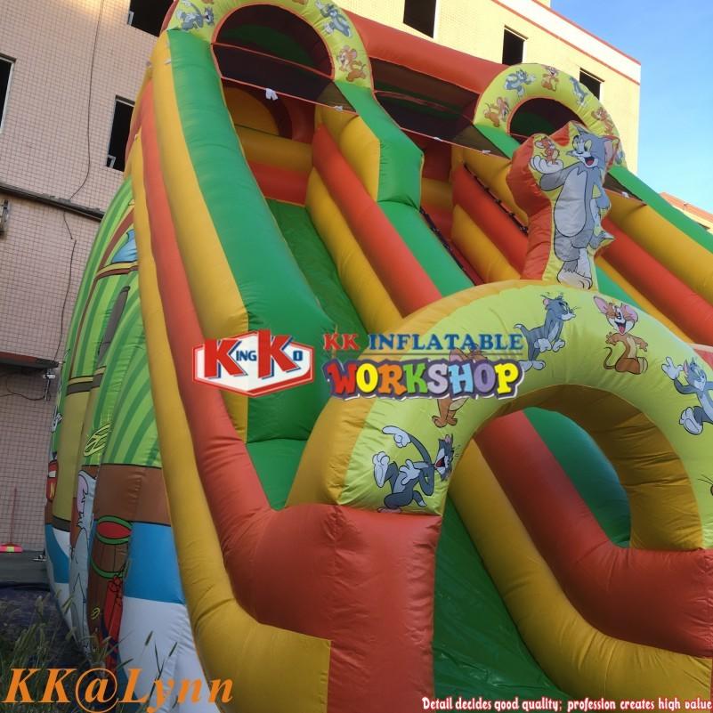Commercial Green Tom And Jerry Inflatable Water Slides, Kids Party Lovely Cartoon Printing Waterslides