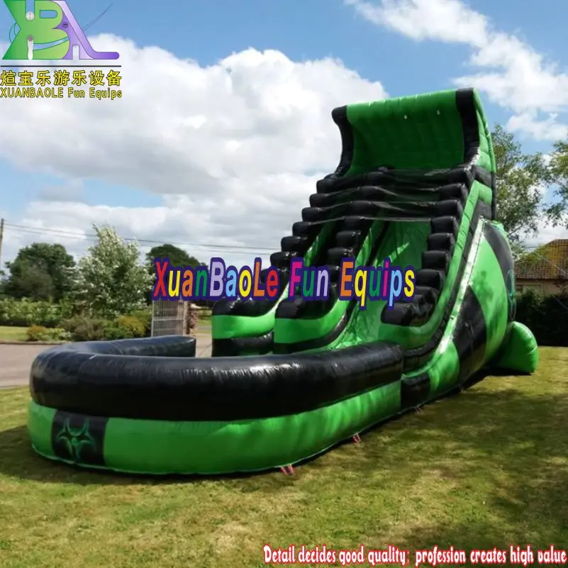 Green & Black 10ft Platform Rush Inflatable Water Slide, Crazy Summer Attractive Bouncy Pool Slide Front Load Water Slide