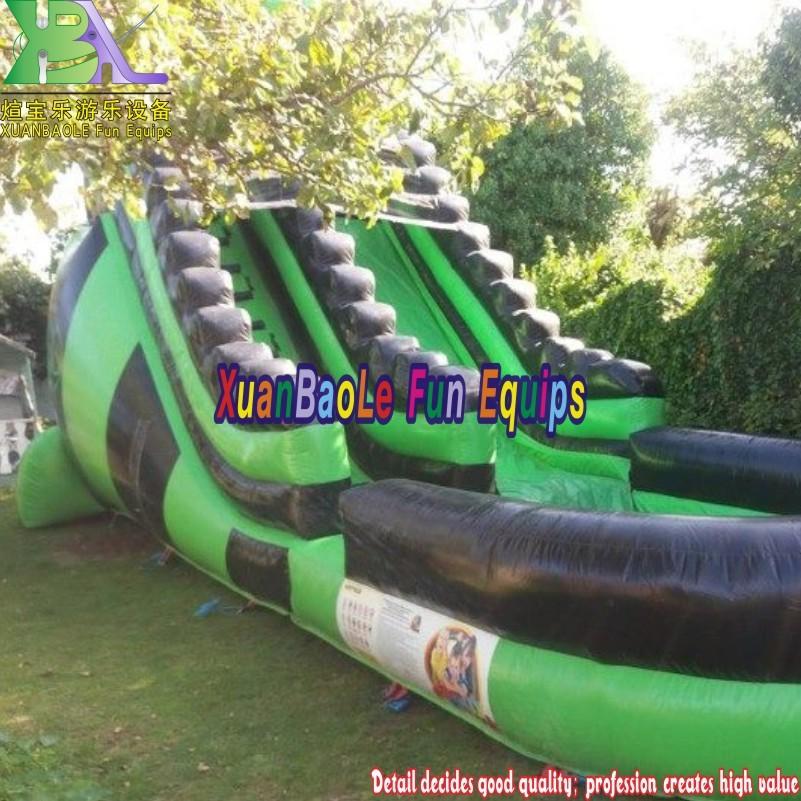 Green & Black 10ft Platform Rush Inflatable Water Slide, Crazy Summer Attractive Bouncy Pool Slide Front Load Water Slide