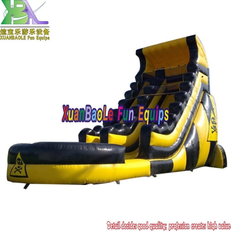 Warning Sign logo design inflatable water slide Black yellow dual lane inflatable climbing waterslide for kids and adults