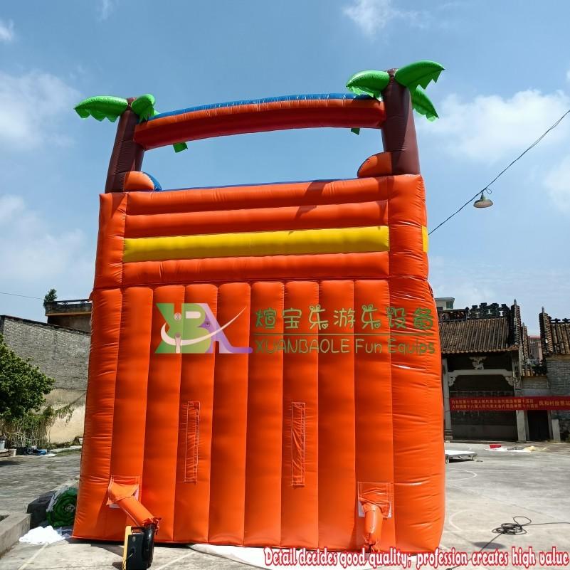 Orange Palm Tree Inflatable Slides Tropical dual lanes Wet Or Dry Play Inflatable Water Slide With Jump Pool