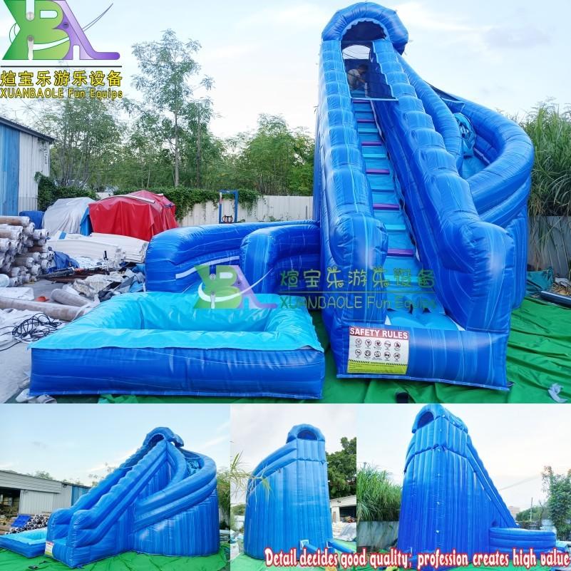 Blue Marble Hurricane Inflatable Waterslide 26' Inflatable Water Slide With Pool Big Water Slide