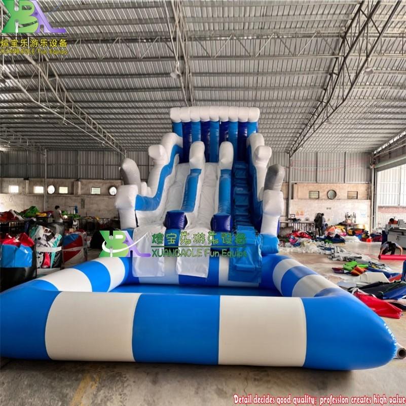 Kids Playground Party Equipment Sea Theme Inflatable Slide With Water Pool, Summer Fun Inflatable Water Slide With Pool