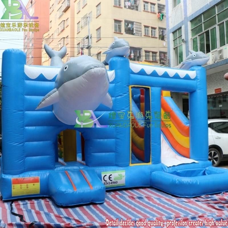 Outdoor Toy Shark Theme Amusement Park jumping bouncer Combo/ Inflatable bouncing castle with slide