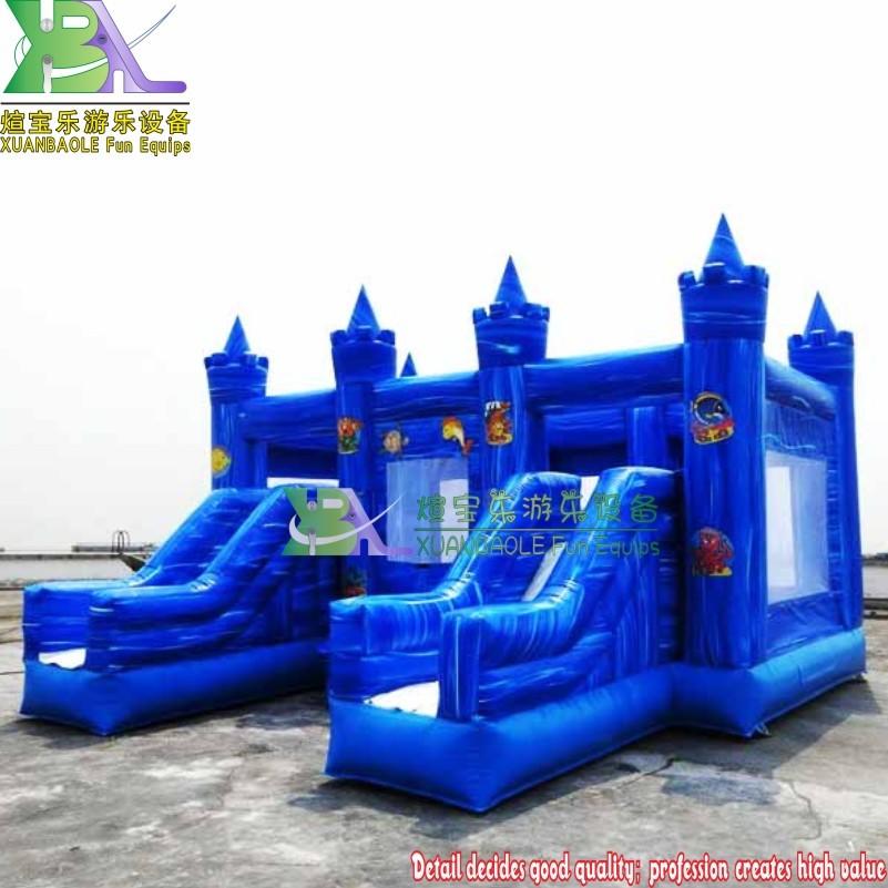 Factory Quality Blue Marble PVC Giant Outdoor Kids Inflatable Combo Bouncy Castle Double Lane Slides