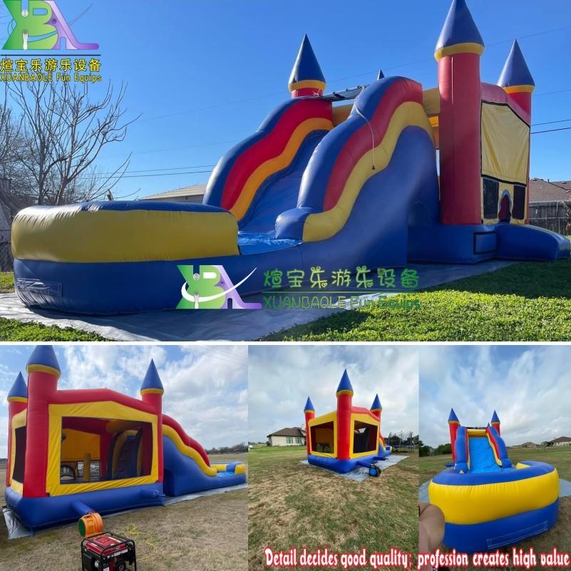 USA Bouncy Moonwalk Inflatable Castle Combo Wet/Dry with Pool Slide & Basketball Hoop
