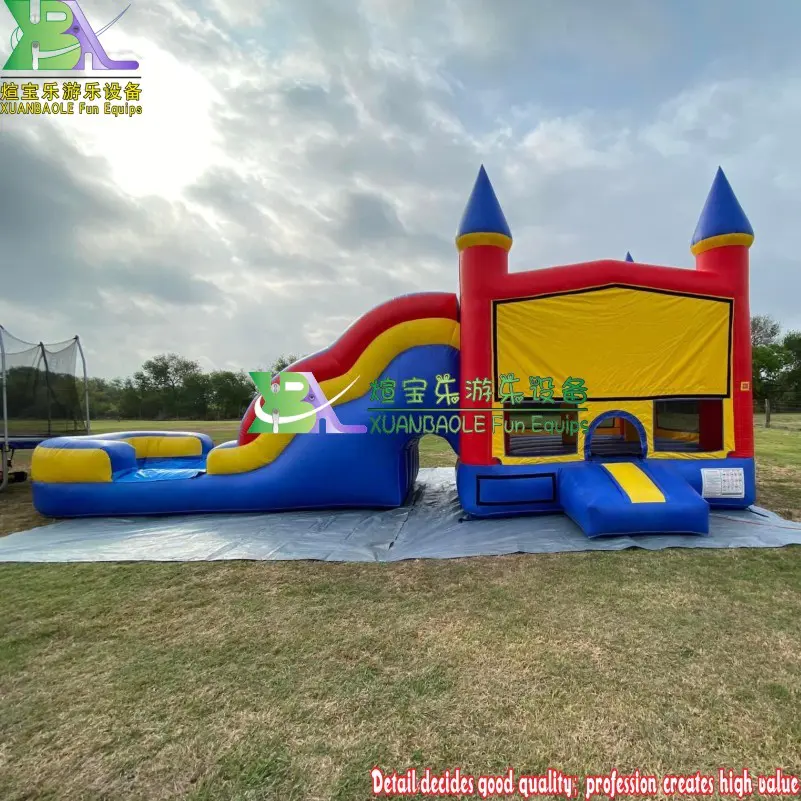 USA Bouncy Moonwalk Inflatable Castle Combo Wet/Dry with Pool Slide & Basketball Hoop