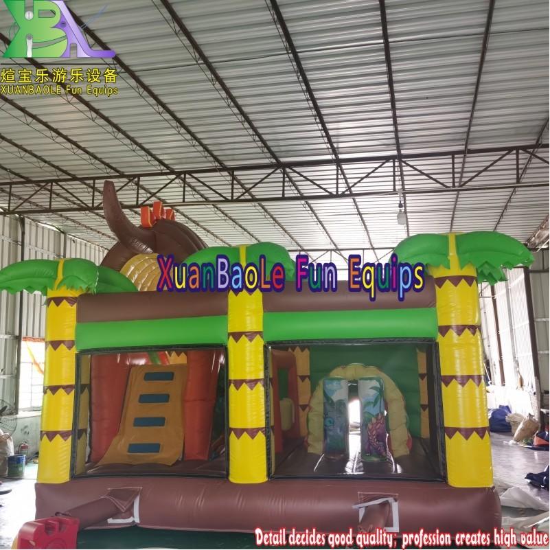 Children Multi-play Dinosaur Bouncy Castle Backyard Amusement Jump House, Jungle Dino Park Inflatable Bouncer Combo