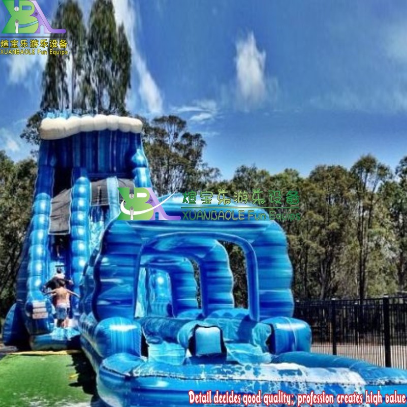 Mega blue crush screamer water slide, Marble Huge Inflatable Water Slip N Slide With Pool