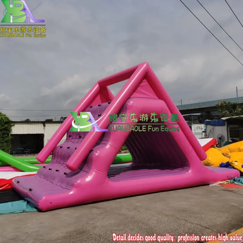New type Sea Lake Floating Triangle Water Slide Island, Pink&Purple Inflatable Floating Swimming Pool Slide In Water Play Equipment
