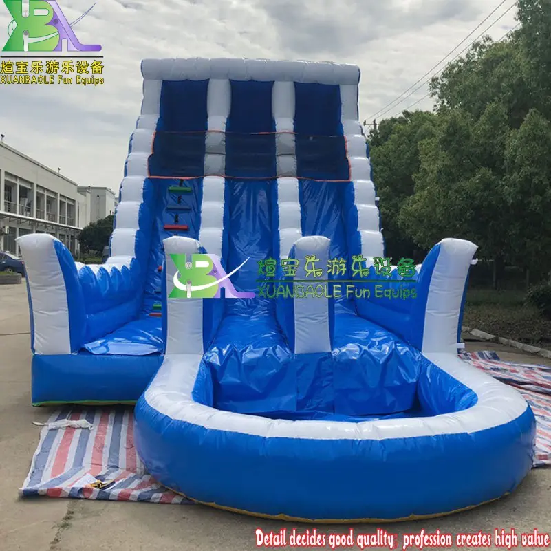 20ft Blue Waves Commercial Inflatable Water Slides And Pool Dual Lane Ladder