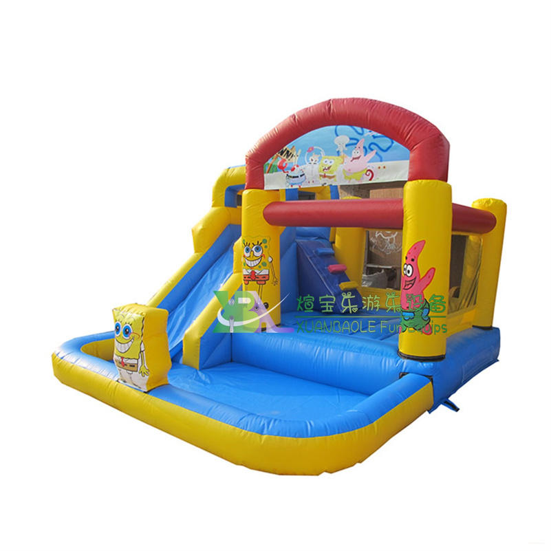 Home or Commercial Rental Inflatable Water Slide Pool Spongebob Theme Water Slide For Toddler Bouncy Jumper Castle Splash Park
