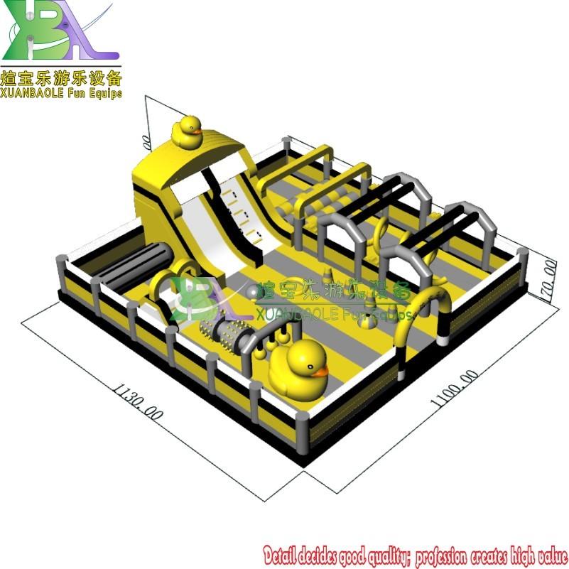 Large inflatable yellow duck theme park , Commercial playground equips bouncer jumper castle inflatable trampoline theme park
