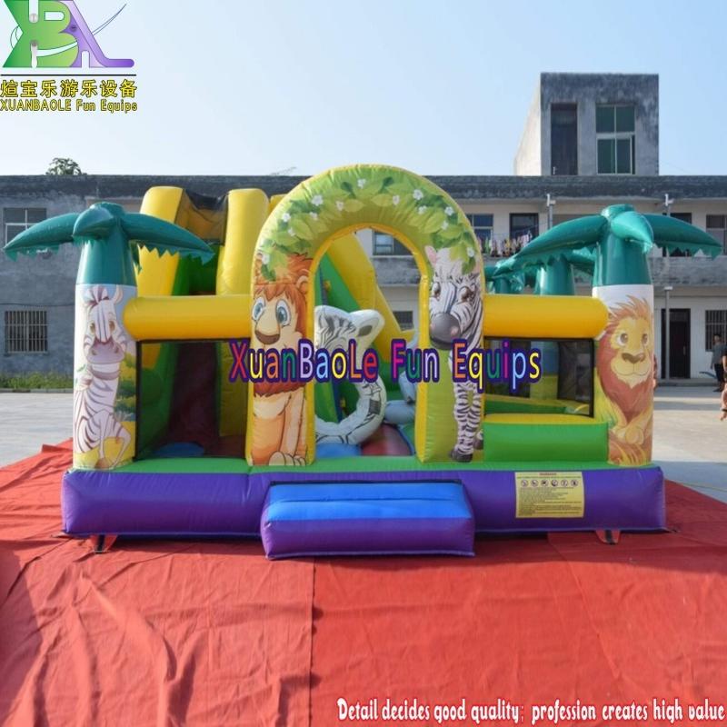 Safari Park Combo Inflatable Bouncer Park, Kids Jump For Fun Bounce Moonwalk Slide House