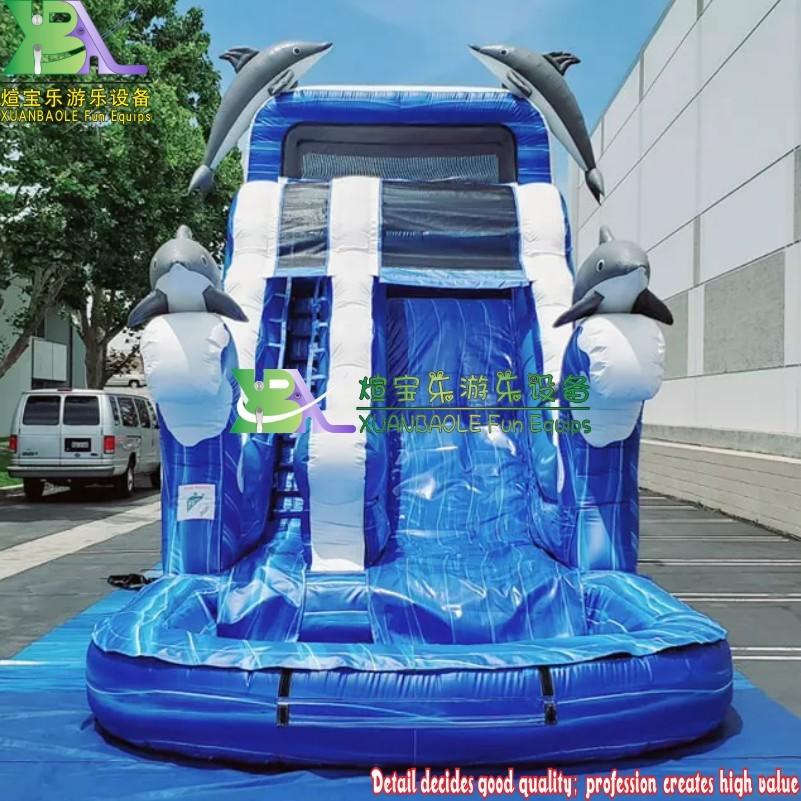 16' Dolphin Inflatable Water Slide Tobogan Inflable de Agua Commercial Blue Marble PVC Tarpaulin children outdoor playground big Wet slide