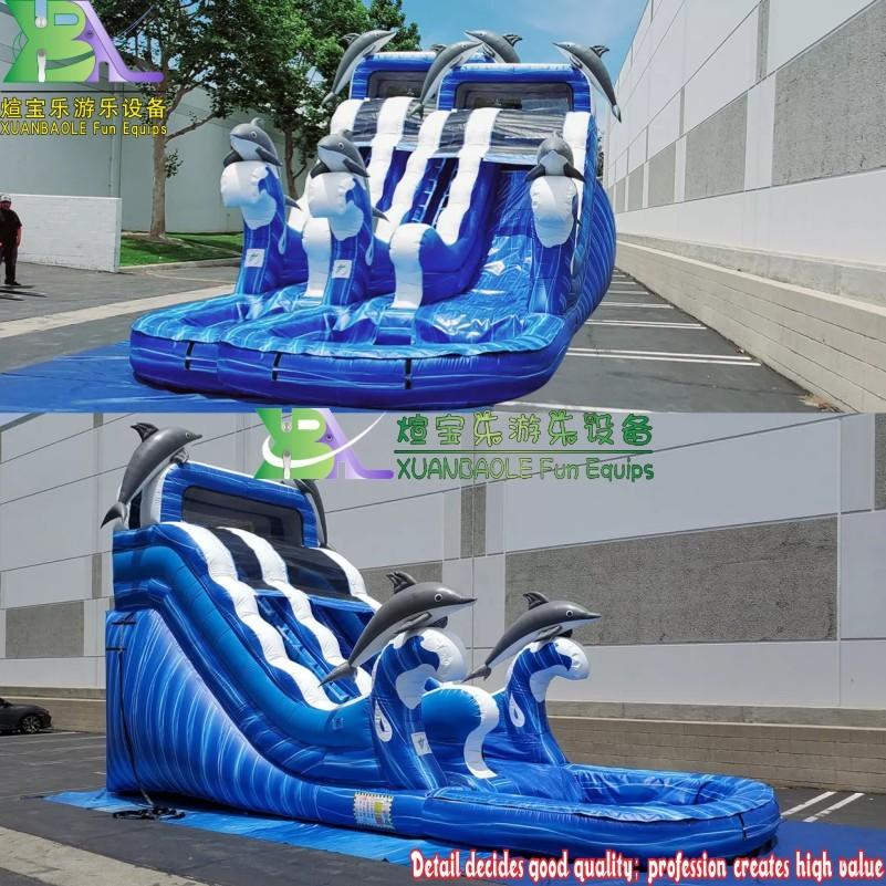 16' Dolphin Inflatable Water Slide Tobogan Inflable de Agua Commercial Blue Marble PVC Tarpaulin children outdoor playground big Wet slide