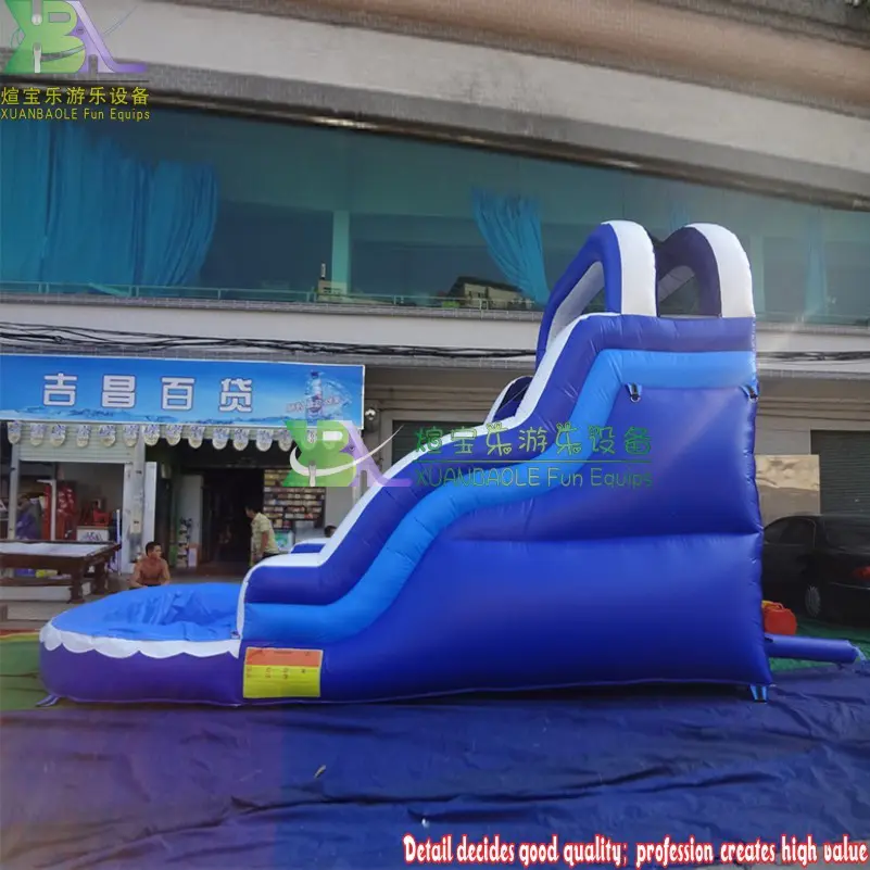 Girls & Boys Favor 0.55mm Tarpaulin PVC Kids Residential Backyard Single Lane Blue&White Wave Mini Inflatable Water Slide