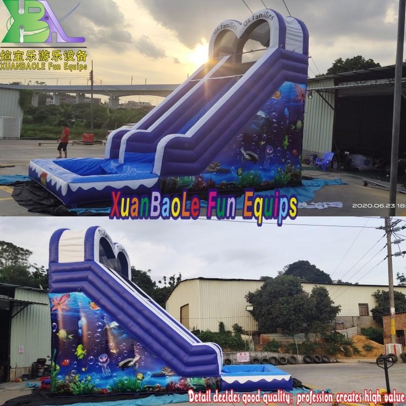 Ocean Park /Sea World Design Inflatable Fun Wet Slide High Quality Heart Arch Water Slide With Pool For Rental Business