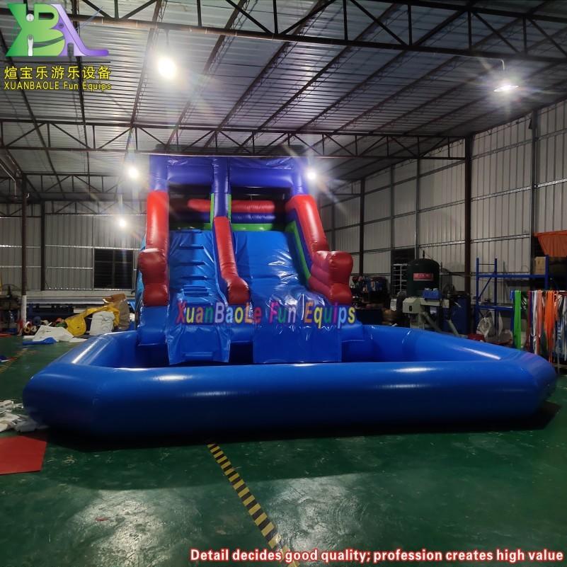Blue Color Jumping Bouncy Water Slide On Land Ocean World Theme Inflatable Water Slide With Swimming Pool