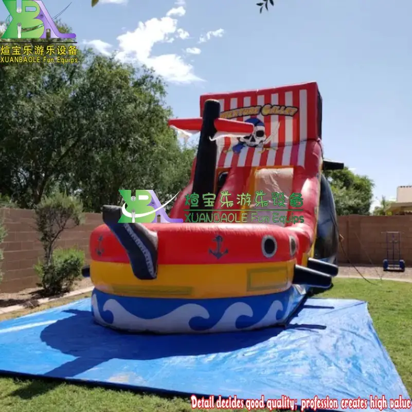 Adventure Galley Inflatable Pirate Ship Water Slide, Pirate Bouncy Combo Wet/Dry Slide For Kids Party Rental