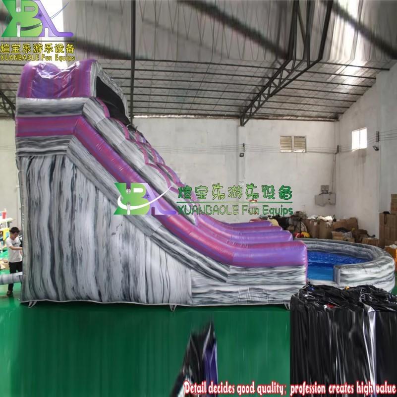 Commercial grey&purple marble PVC Double Lane Splash inflatable water slides For Children water game