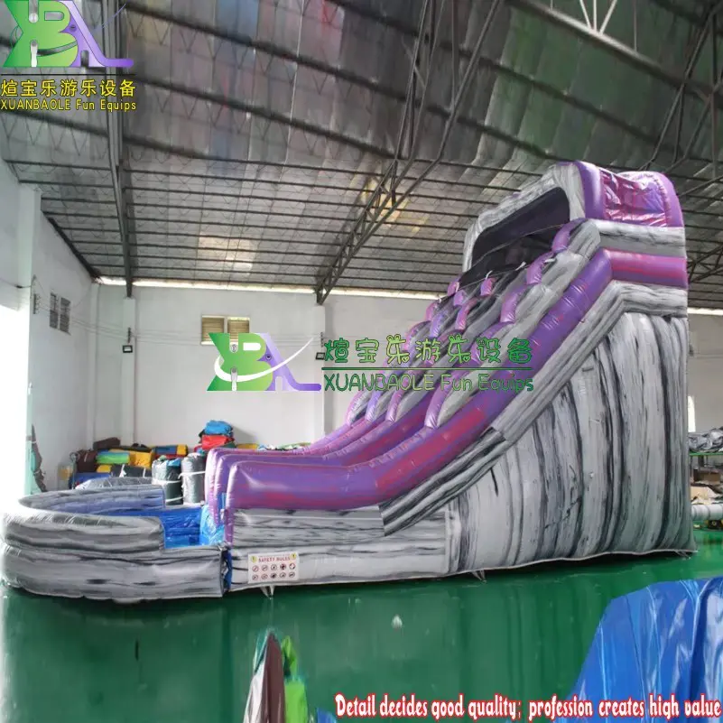 Commercial grey&purple marble PVC Double Lane Splash inflatable water slides For Children water game
