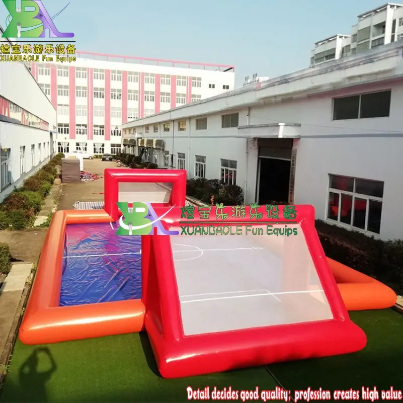 NEW Outdoor Red&Deep Blue PVC Inflatable Water Soap Football Field Kids Inflatable Soccer Court Giant Water Soccer Pitch Sport Games