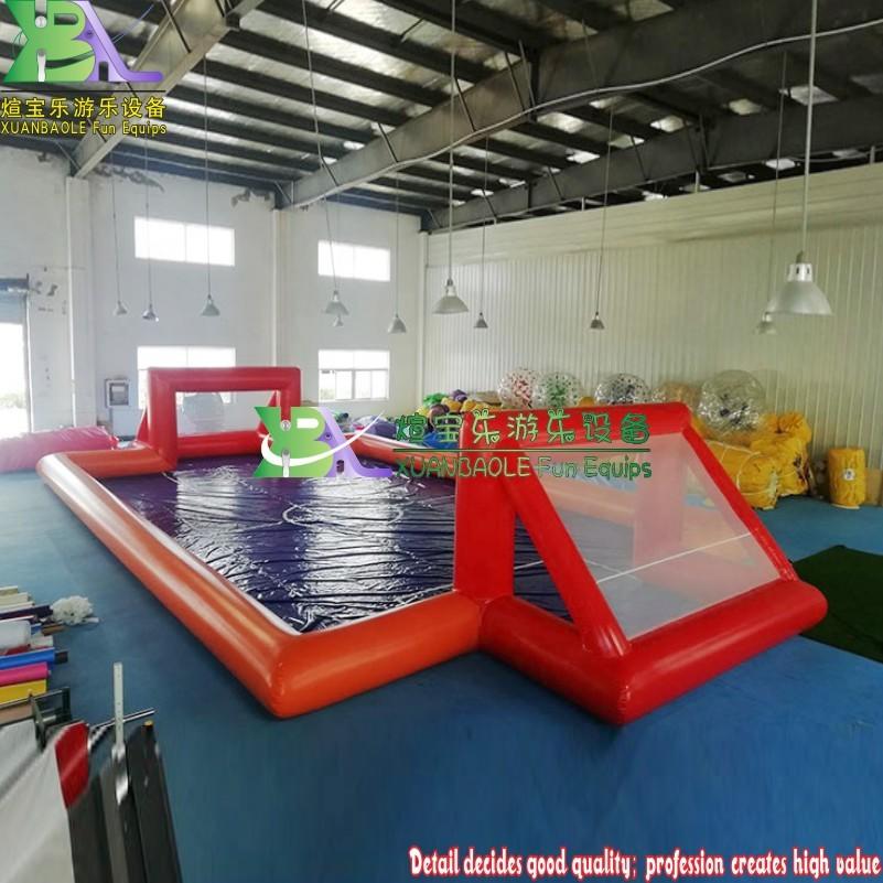 NEW Outdoor Red&Deep Blue PVC Inflatable Water Soap Football Field Kids Inflatable Soccer Court Giant Water Soccer Pitch Sport Games