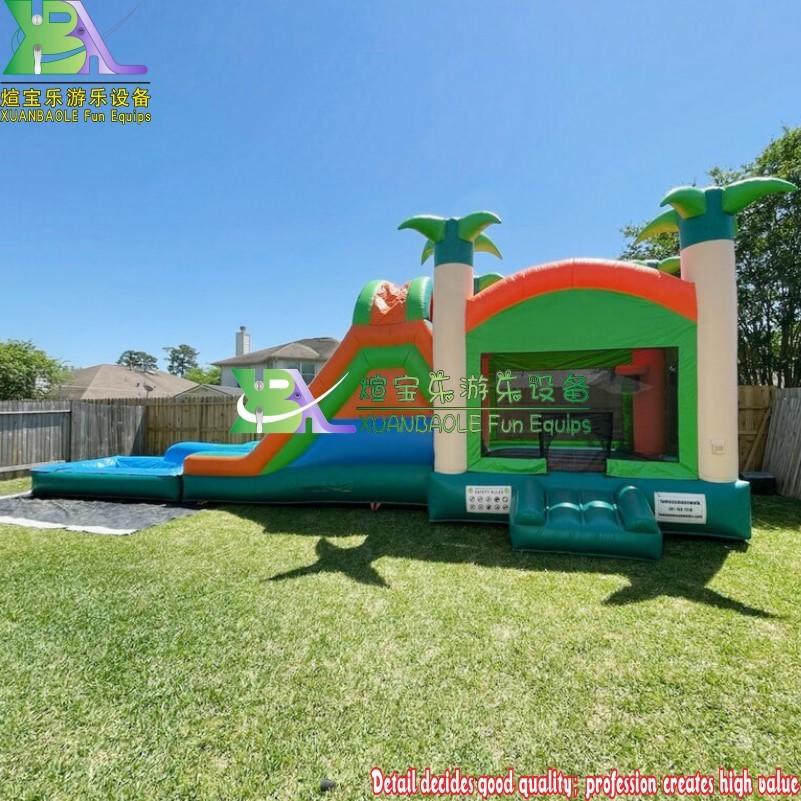 Party Jumpers Island Oasis Tropical Combo Water Slide Inflatable Bounce House With Pool