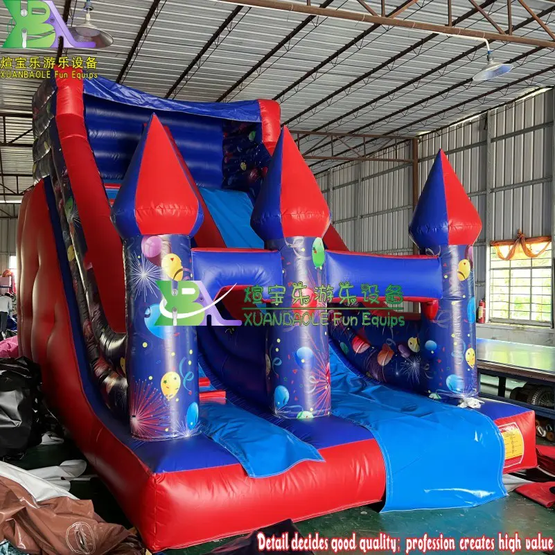 Cheer Amusement High EQ Party Air Balloon Theme Printing Inflatable Dry Slide For Indoor / Outdoor Playground