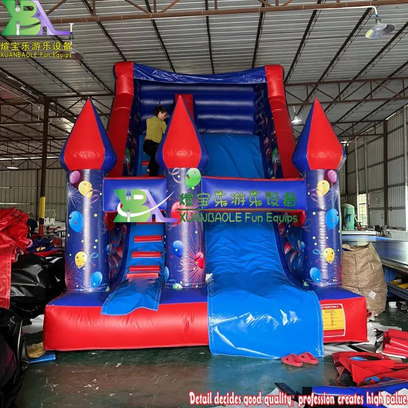 Cheer Amusement High EQ Party Air Balloon Theme Printing Inflatable Dry Slide For Indoor / Outdoor Playground