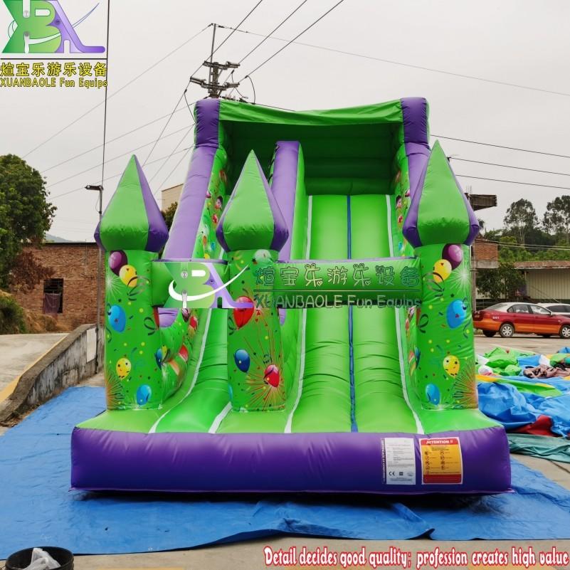 Purple&Green Inflatable Slide, Party Air Balloon Printing theme jumping caste Slide, Commercial Fun House Trampoline Slides